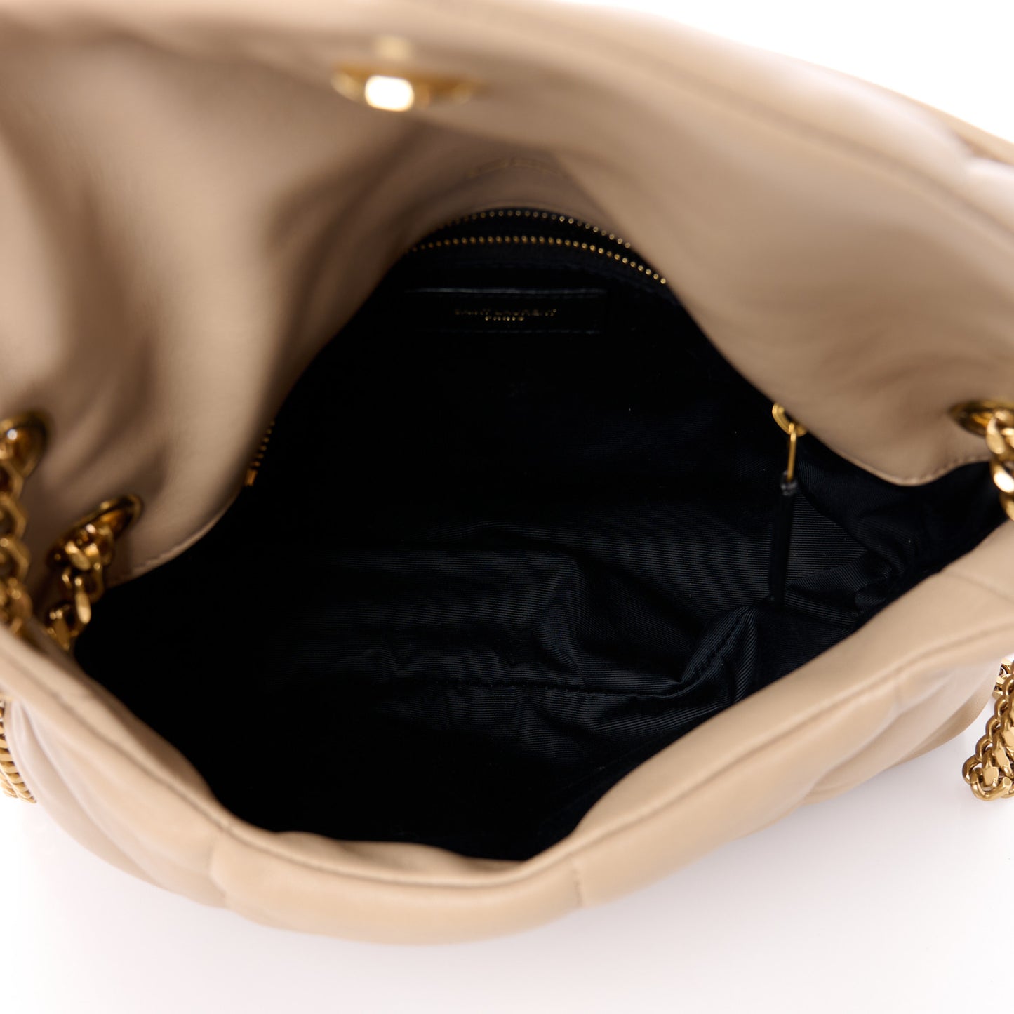 Lambskin Quilted Small Loulou Puffer Monogram Chain Satchel Dark Beige