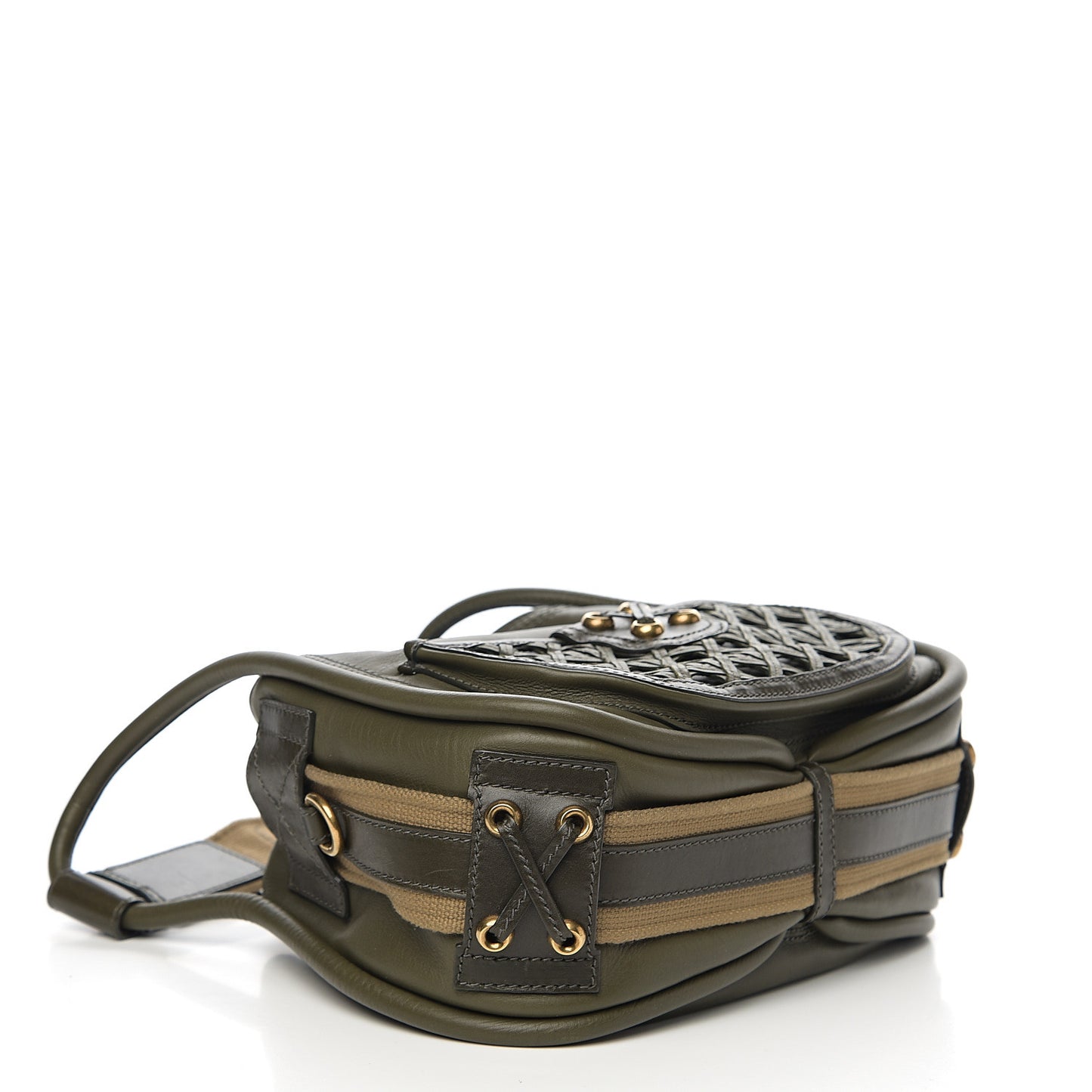 Calfskin Woven Satchel Dark Green