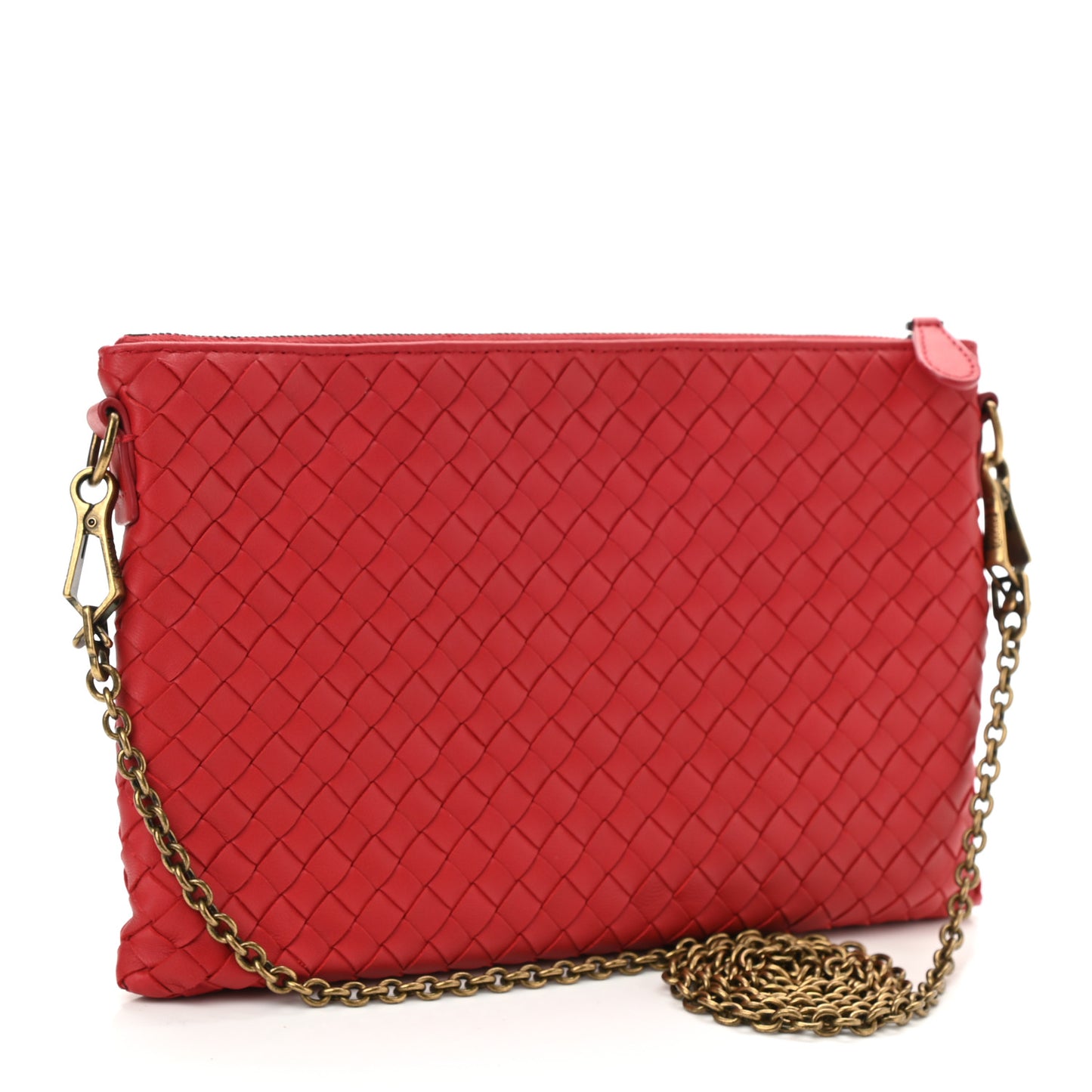Nappa Intrecciato Biletto Chain Crossbody Red