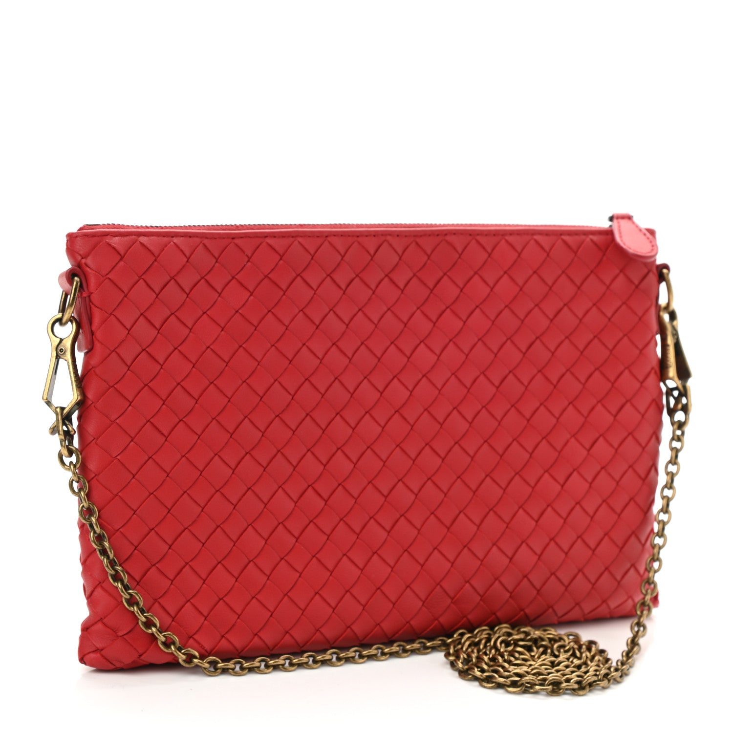 Bottega Veneta Nappa Intrecciato Biletto Chain Crossbody Red 3 of 12