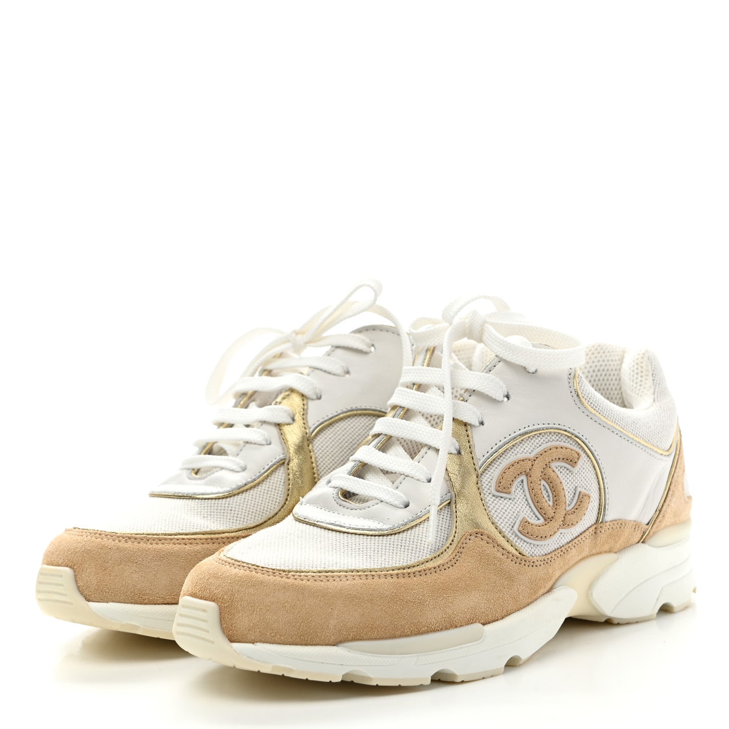 Suede Calfskin CC Sneakers 36.5 Beige Gold