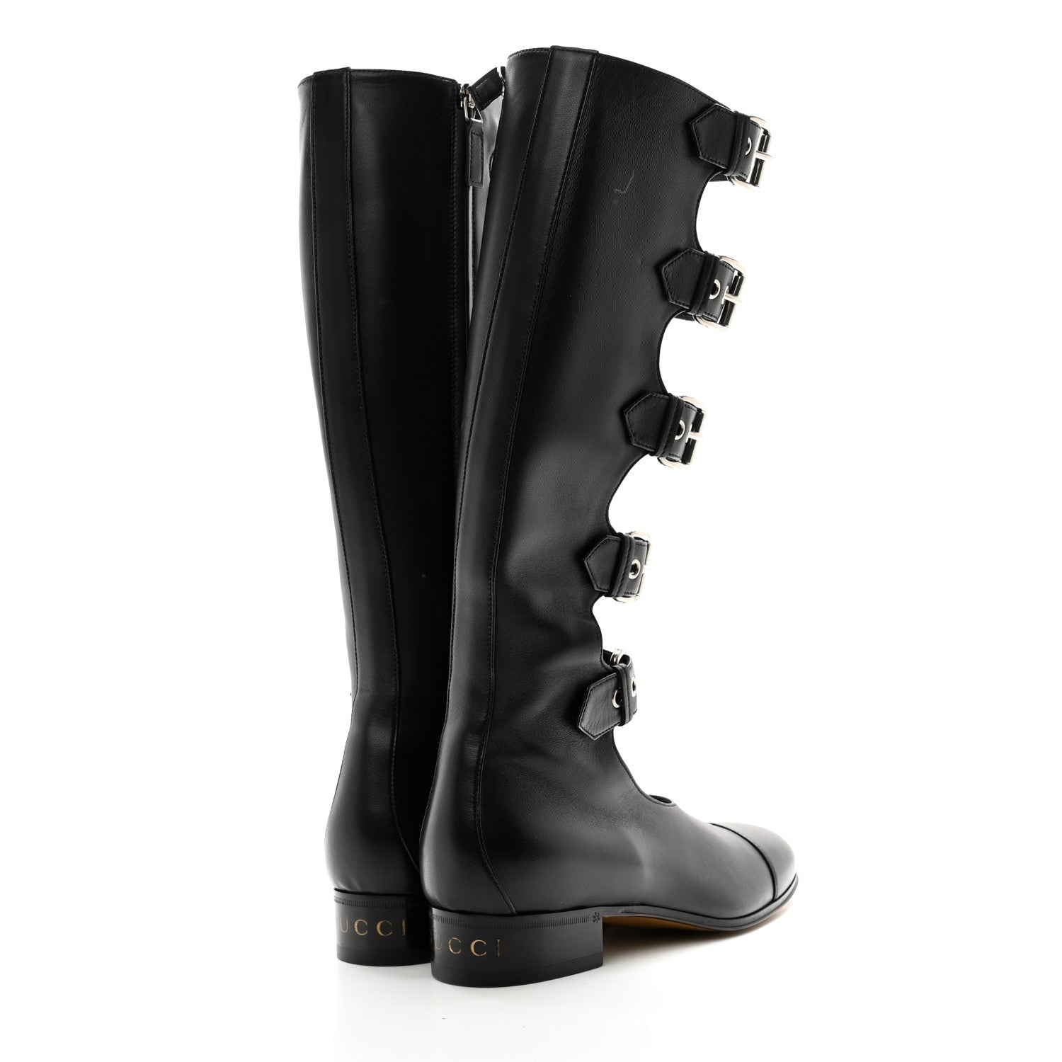 Gucci Calfskin Pin Buckle Knee High Boots 37 Black 4 of 13