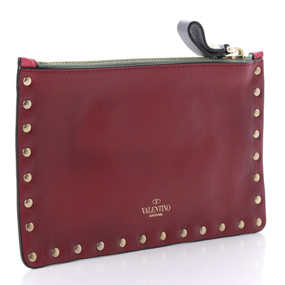 Valentino Garavani Vitello Italian Pop Small Rockstud Zip Pouch Deep Rose Scarlet 3 of 7
