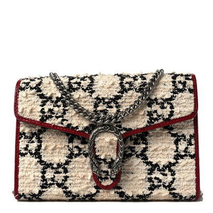 Gucci Tweed GG Monogram Mini Dionysus Chain Wallet White Black Romantic Cherry 1 of 11