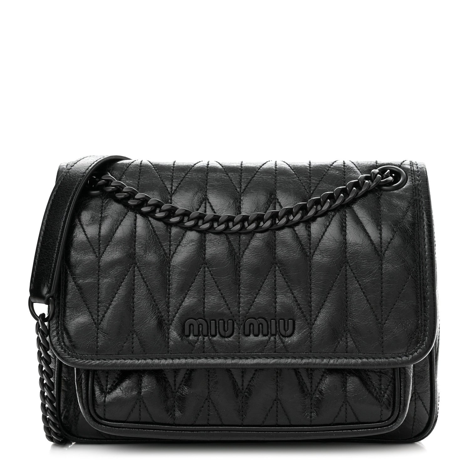 Miu Miu Vitello Shine Trapu Shoulder Bag Black 1 of 9