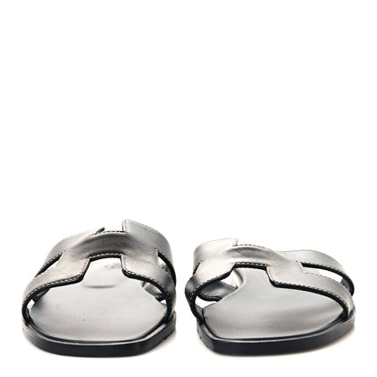 Hermes Box Calfskin Oran Sandals 37 Black 3 of 9