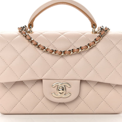 Chanel Lambskin Quilted Bi-Color Mini Top Handle Rectangular Flap Ecru Dark Beige 8 of 12