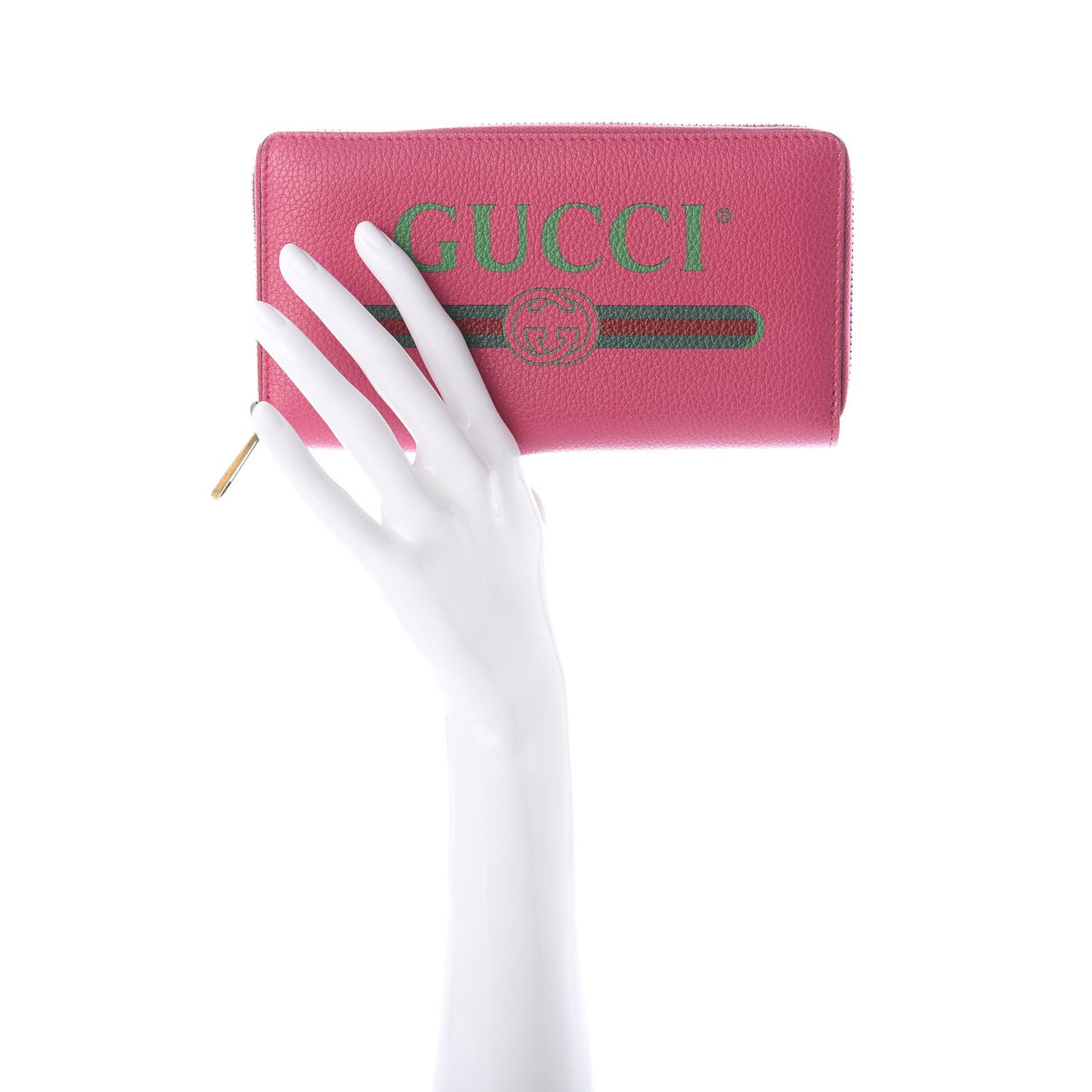 Grained Calfskin Logo Zip Around Wallet Box Pink Green