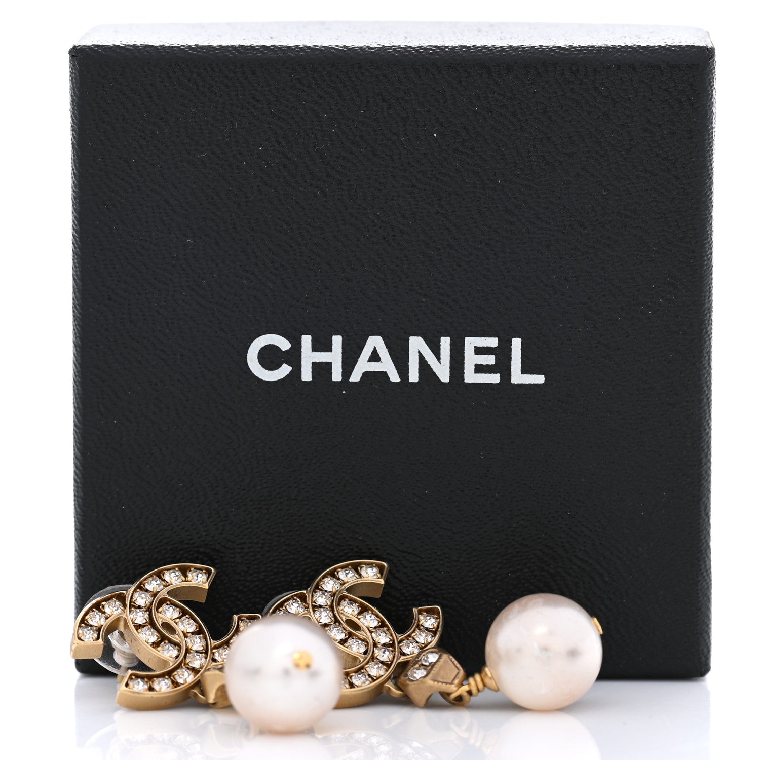 Chanel Pearl Crystal CC Drop Earrings Gold 7 of 7