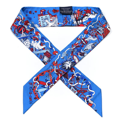 Hermes Silk La Folle Parade Twilly Bleu Gitane Rouge 1 of 6