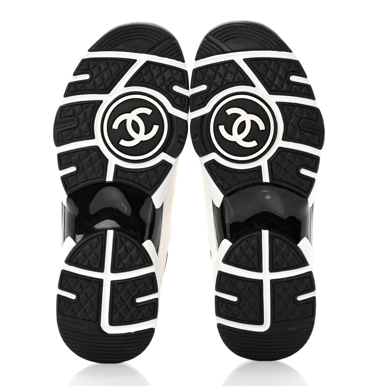 Chanel Mesh Suede Calfskin Grained Calfskin Womens CC Sneakers 37 White Black 5 of 8