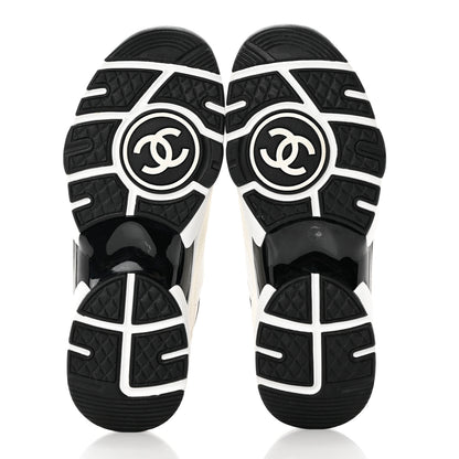 Chanel Mesh Suede Calfskin Grained Calfskin Womens CC Sneakers 37 White Black 5 of 8