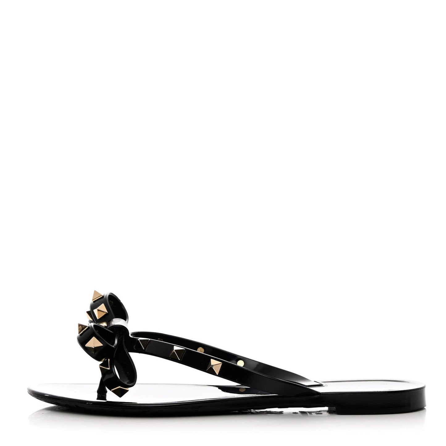 PVC Jelly Rockstud Bow Thong Sandals 37 Black