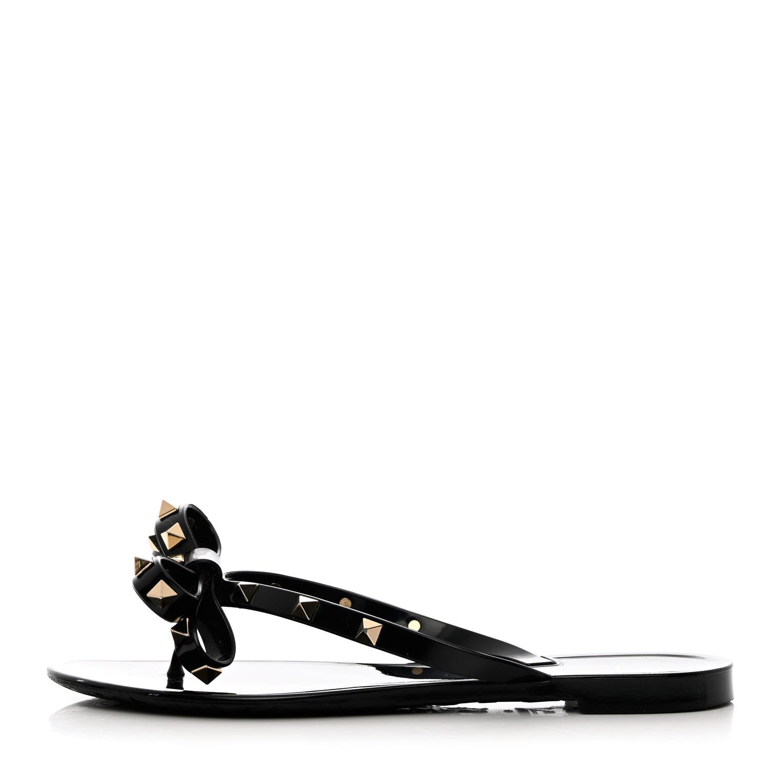 Valentino Garavani PVC Jelly Rockstud Bow Thong Sandals 37 Black 1 of 9