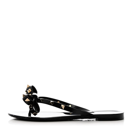 Valentino Garavani PVC Jelly Rockstud Bow Thong Sandals 37 Black 1 of 9