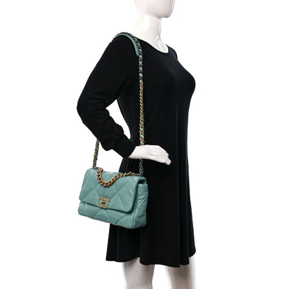 Chanel Shiny Lambskin Quilted Medium Chanel 19 Flap Light Blue 2 of 9