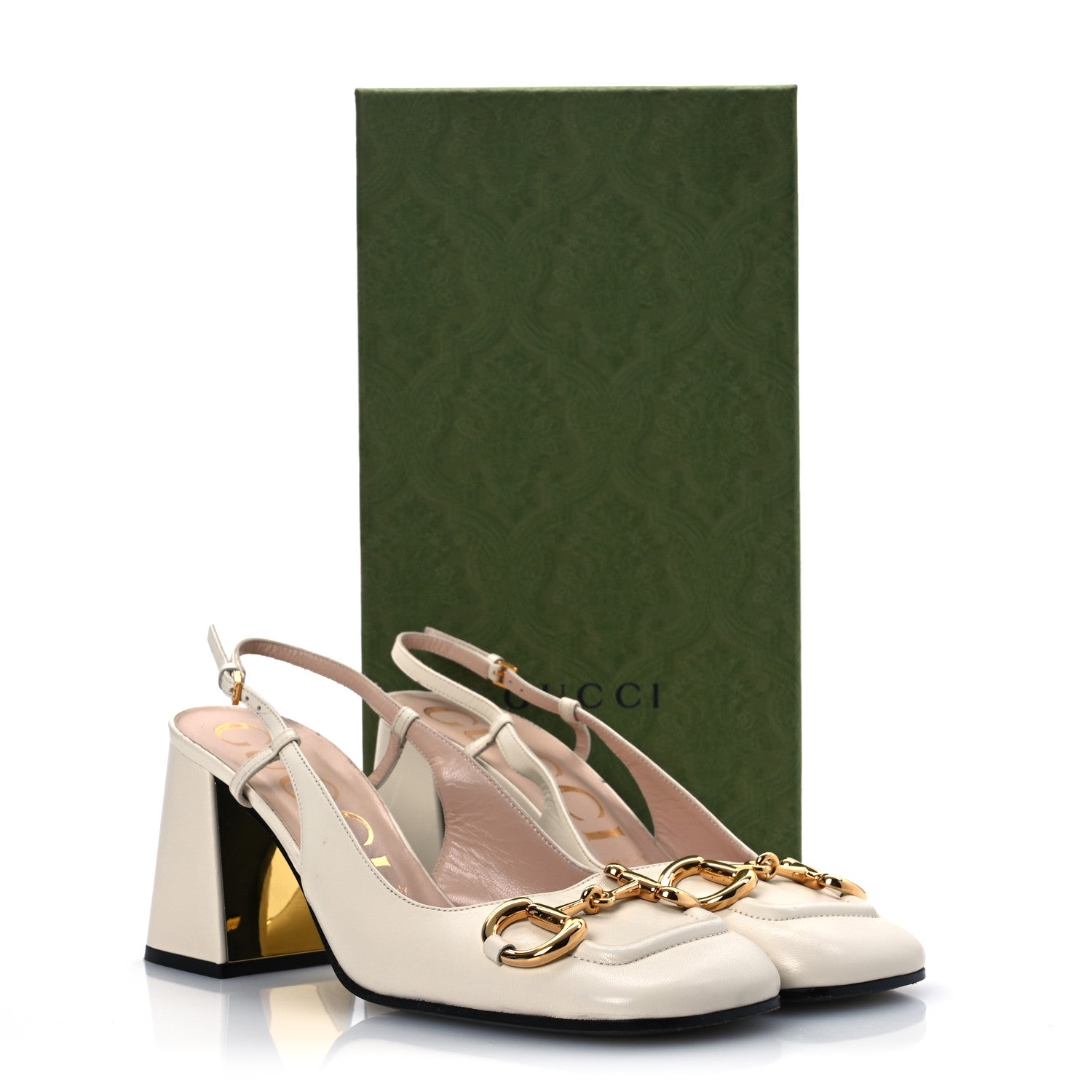 Gucci Malaga Kid Horsebit 75mm Slingback Pumps 39.5 Mystic White 14 of 14