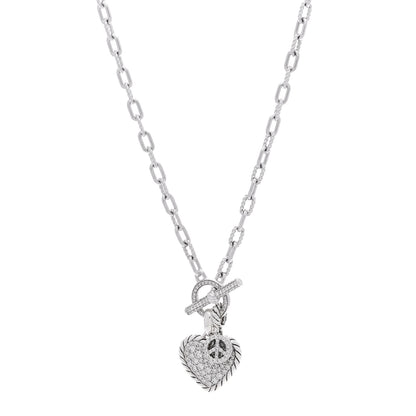 David Yurman Sterling Silver Diamond 3.5mm DY Madison Pave Toggle Chain Micropave Peace Sign Amulet Pave Heart Amulet Necklace 1 of 5