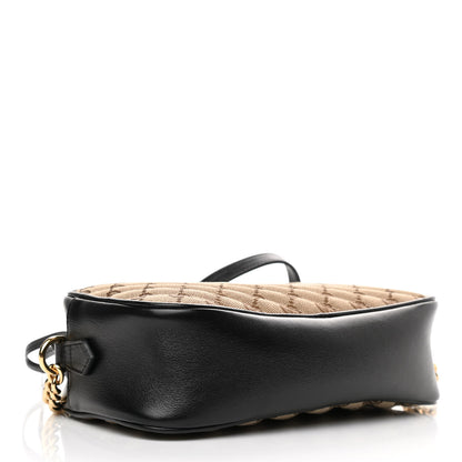 Gucci Monogram Matelasse Diagonal Small GG Marmont Chain Shoulder Bag Beige Black 4 of 10