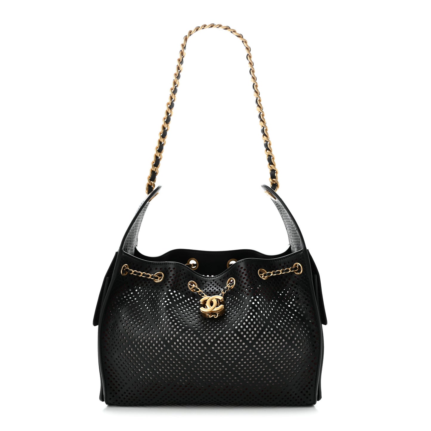 Perforated Calfskin Small Chanel 25 Handbag Black
