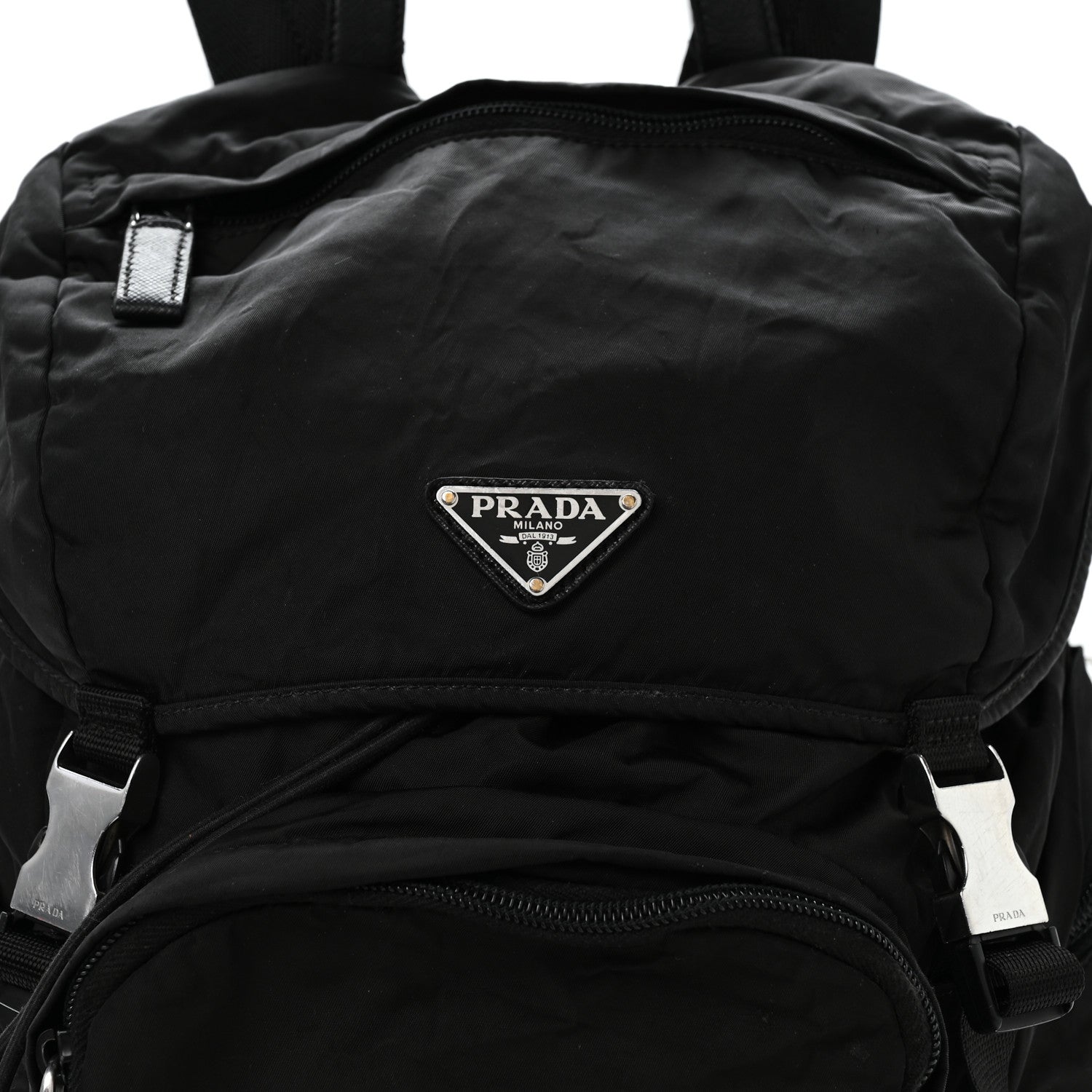 Prada Re-Nylon Saffiano Logo Double Buckle Backpack Black 8 of 11