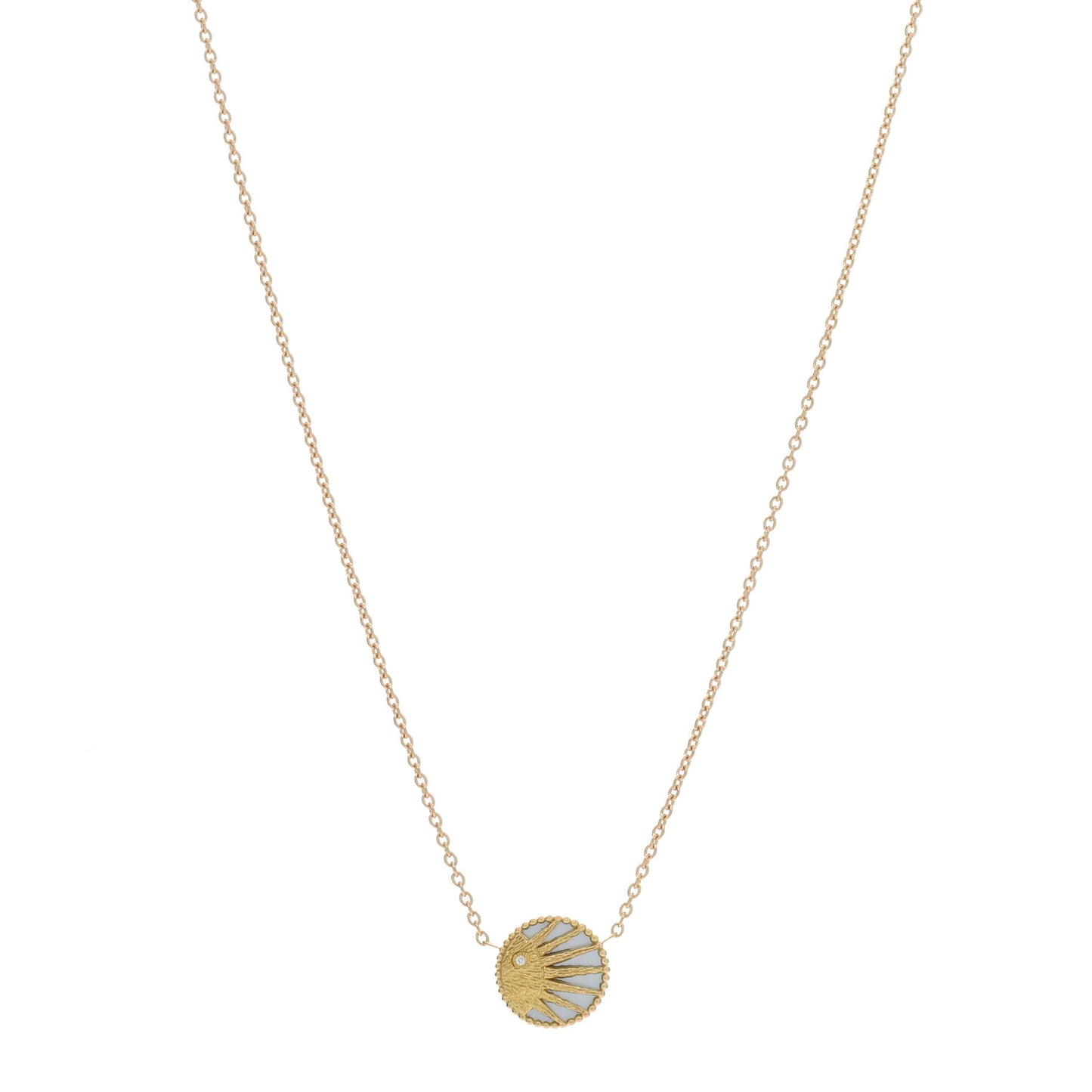 18K Yellow Gold Platinum Black Onyx Mother of Pearl Diamond Rose Celeste Pendant Necklace