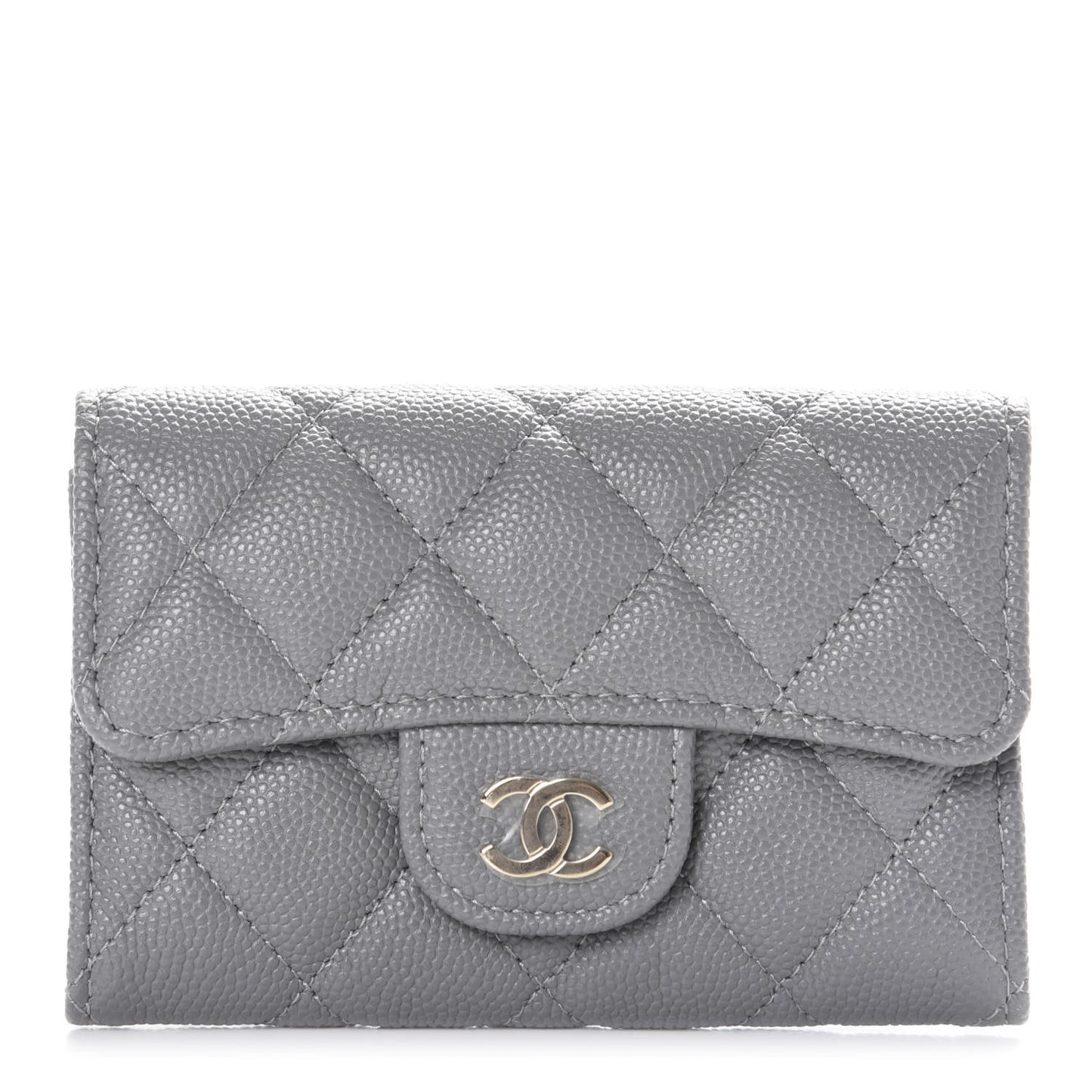 Caviar Quilted Flap Card Holder Wallet Dark Grey