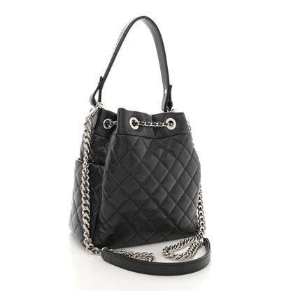 Chanel Caviar Flat Quilted CC Chain Bucket Drawstring Bag Black 3 of 10