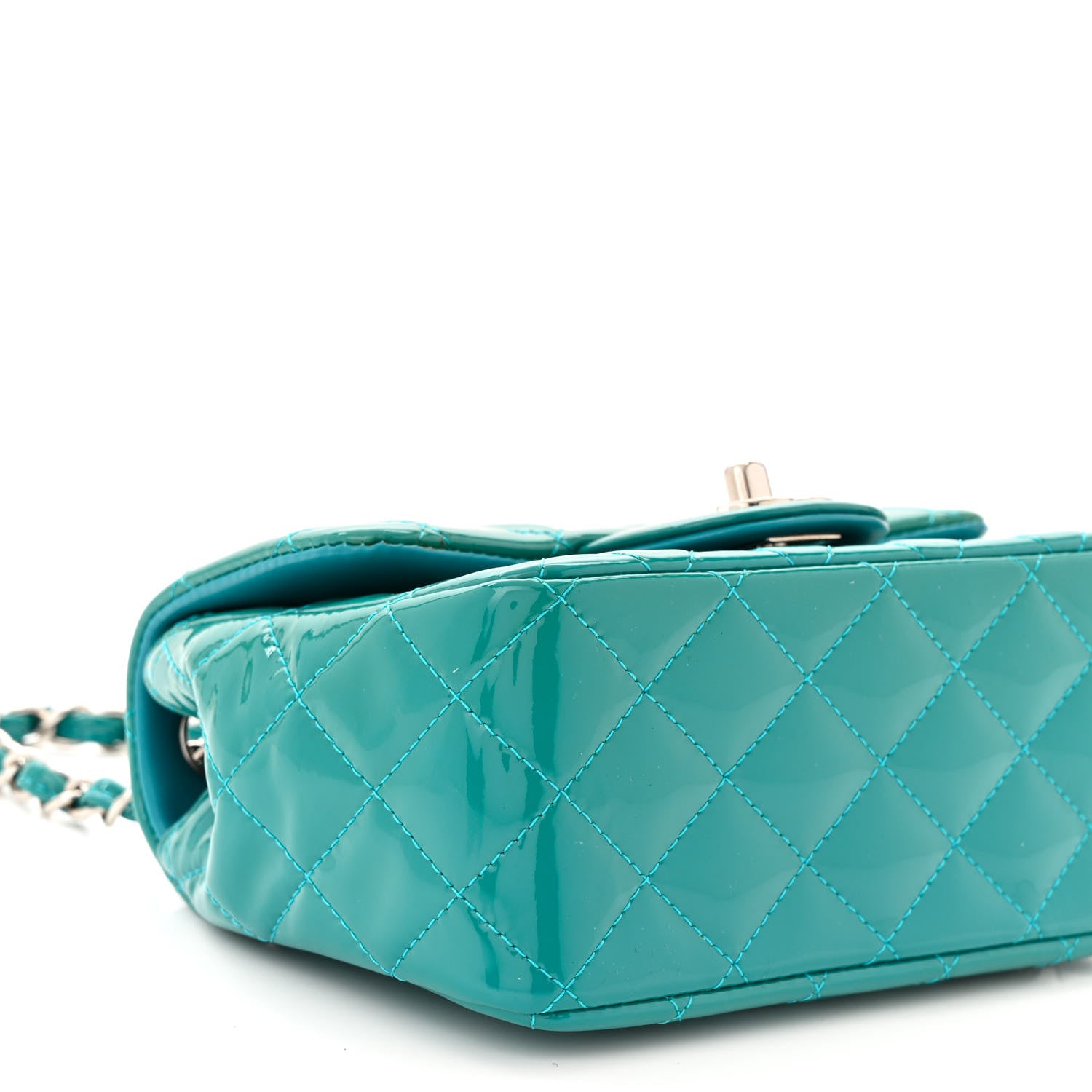 Chanel Patent Quilted Mini Square Flap Turquoise 9 of 11