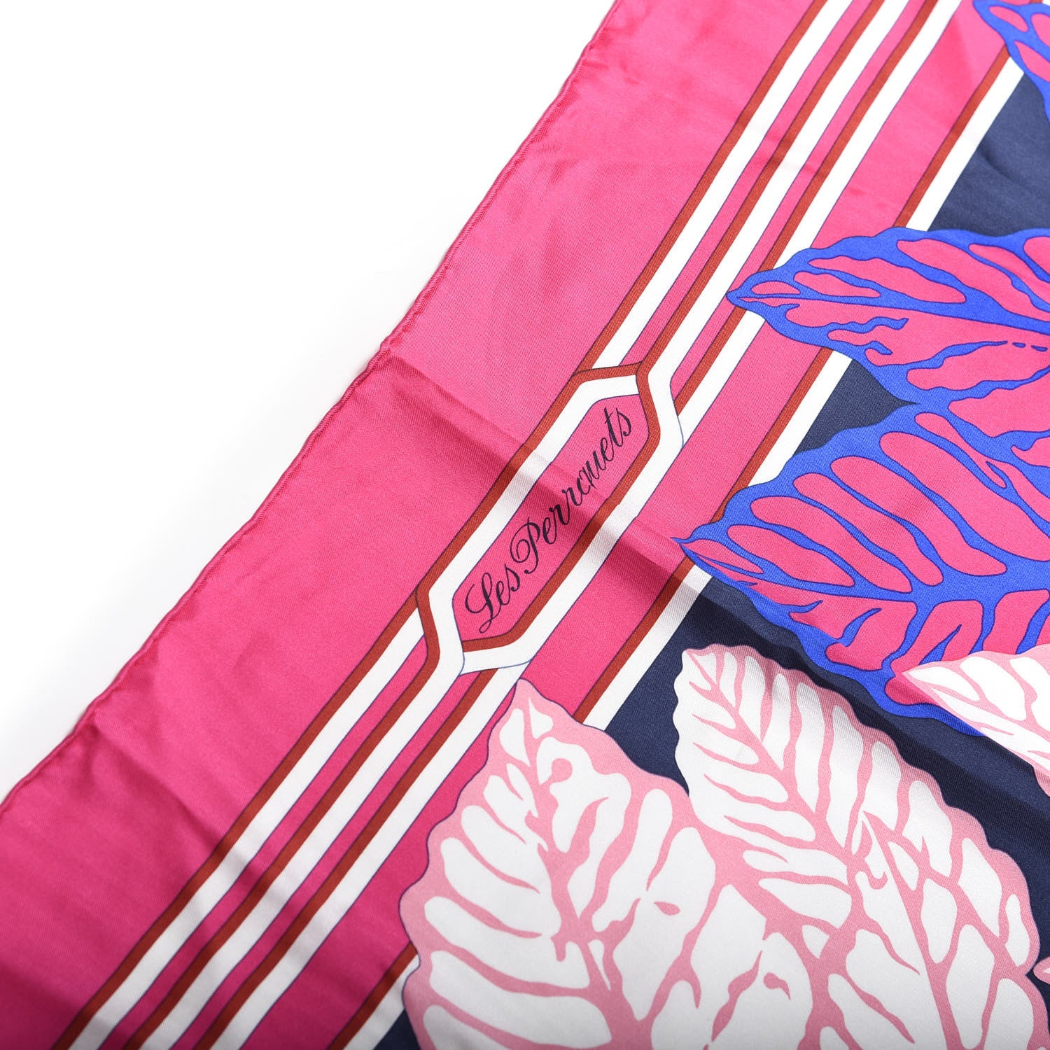 Hermes Silk Les Perroquets 140 Rose Vif Marine Bleu 6 of 6