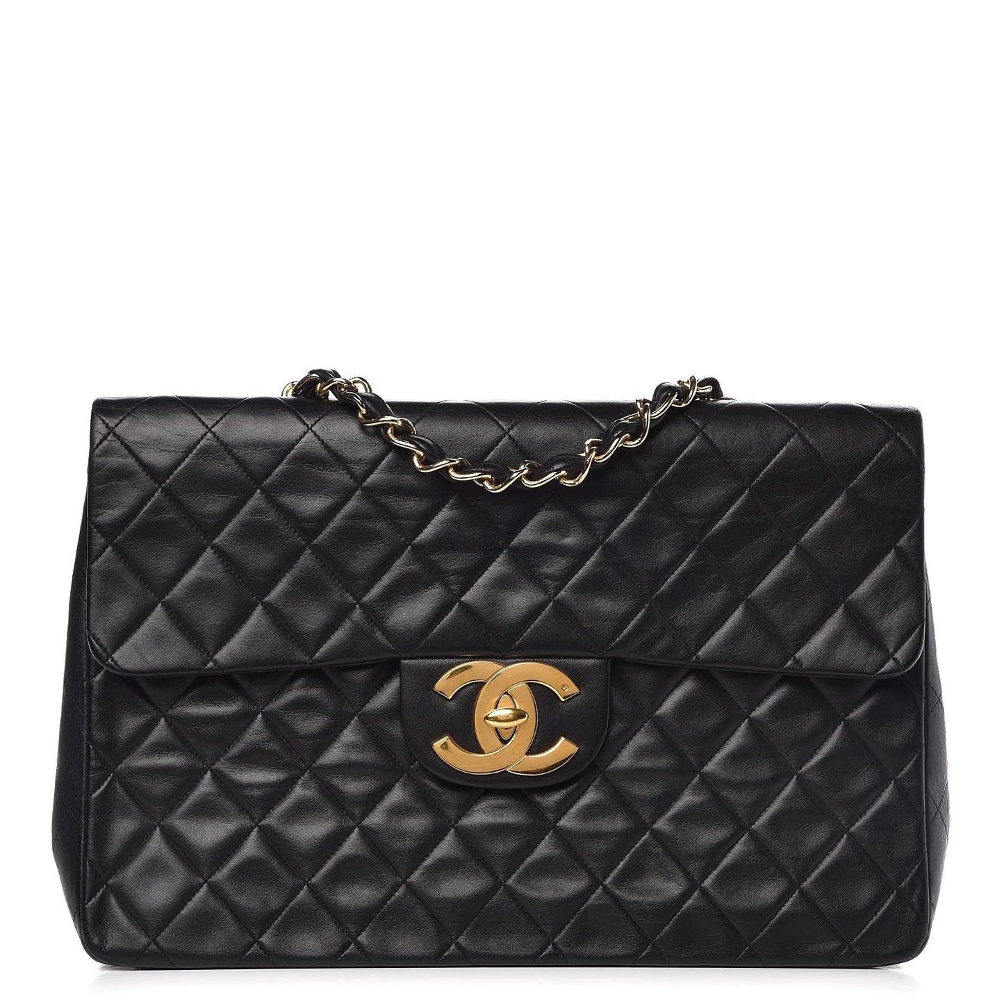 Lambskin Quilted XL Jumbo Single Flap Black