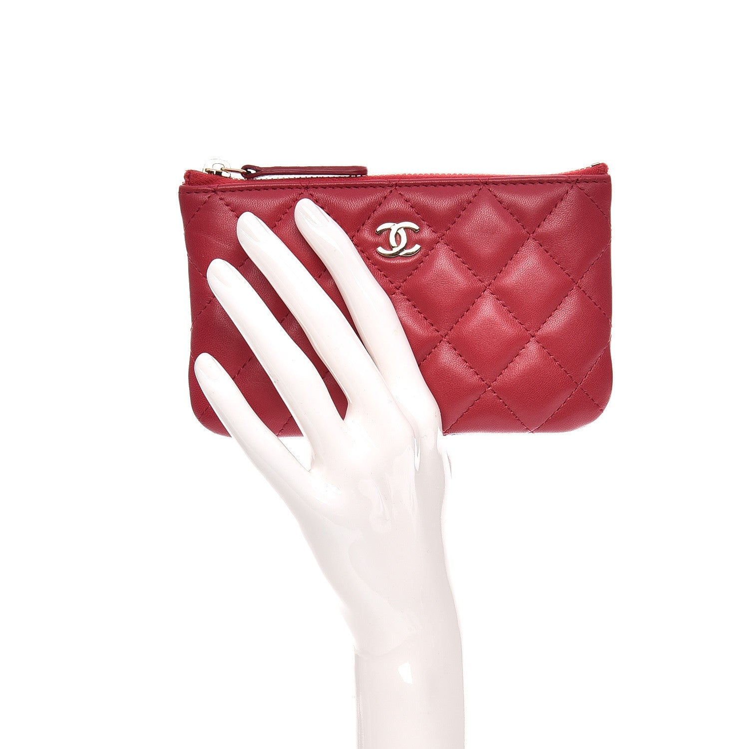Chanel Lambskin Quilted Small Cosmetic Case Dark Pink 2 of 8