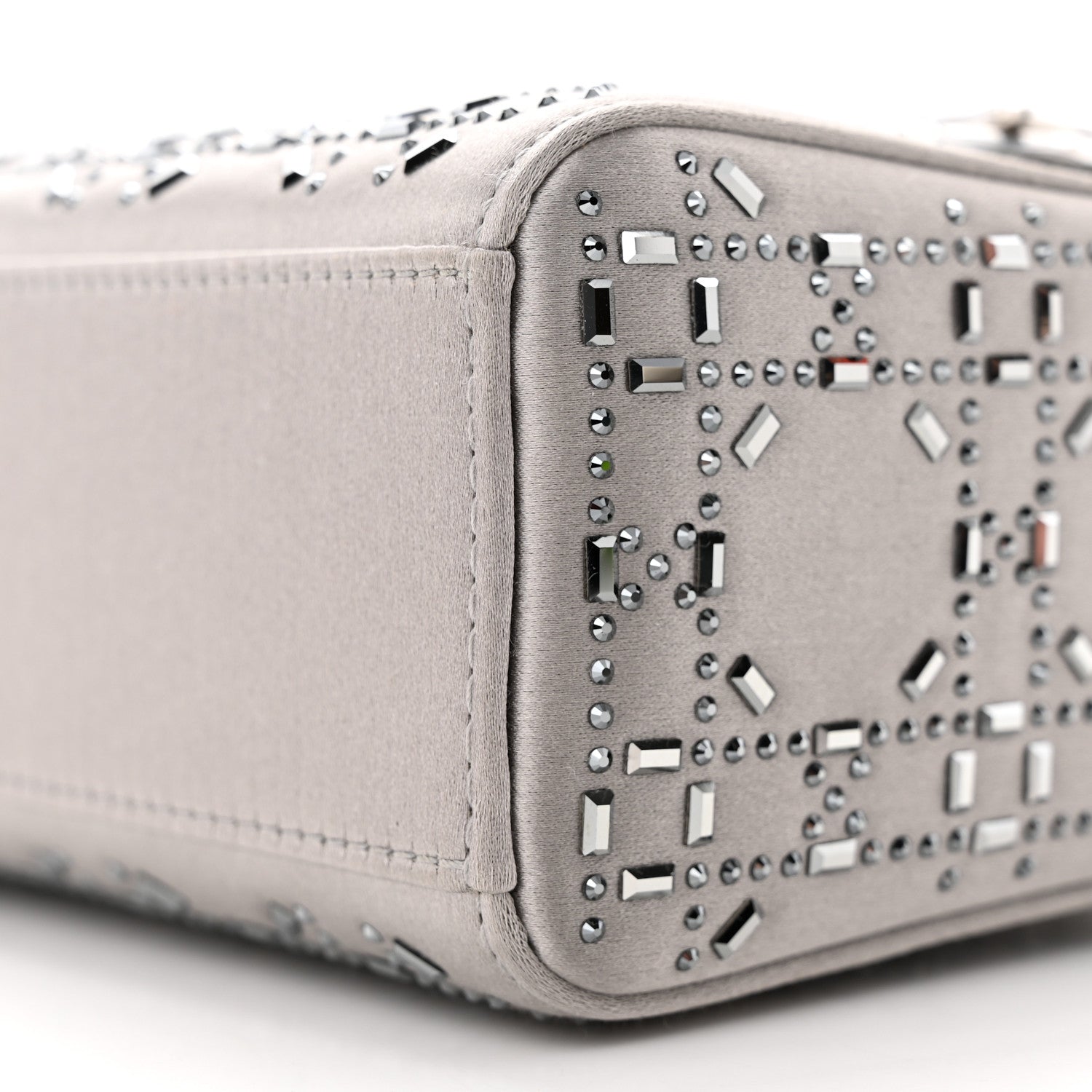 Christian Dior Satin Crystal Cannage Mini Lady Dior Gray 10 of 11