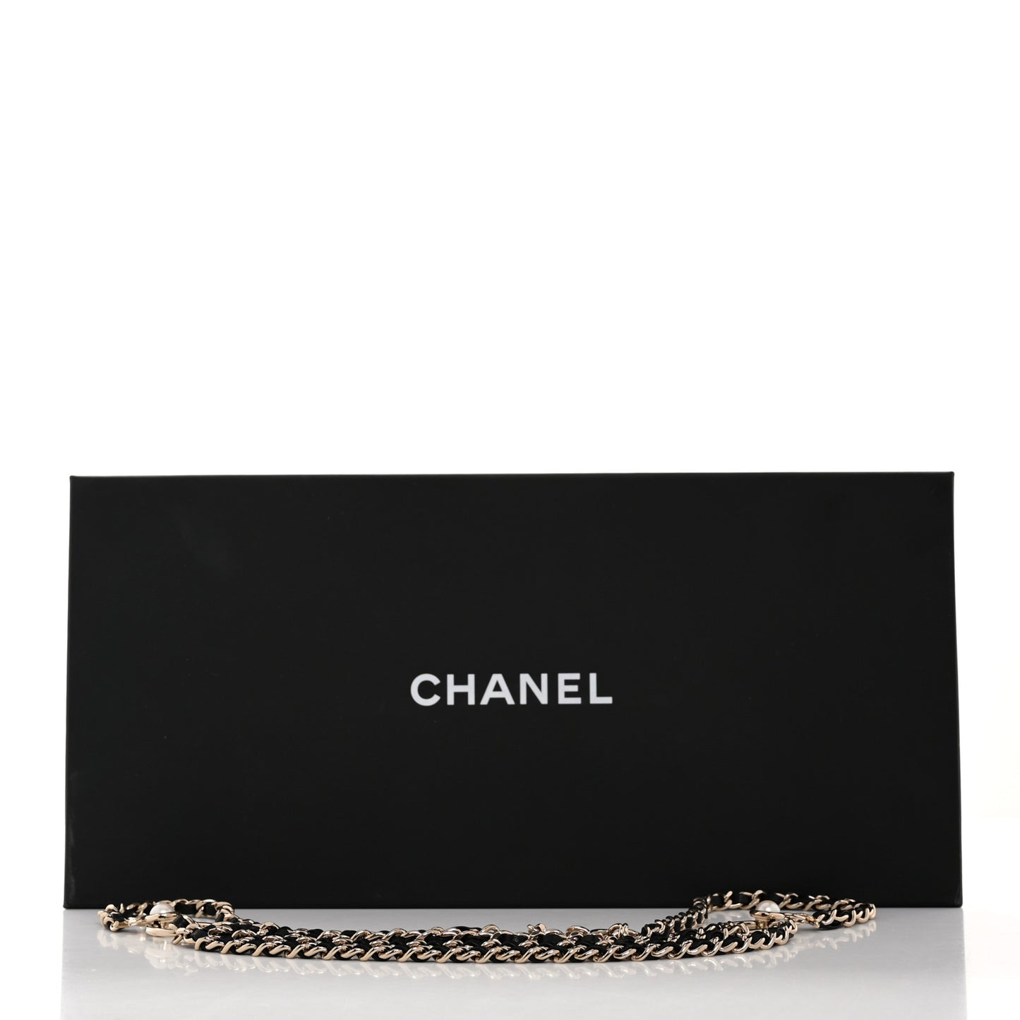 Lambskin CC Chain 85 Belt Black Gold Pearly White