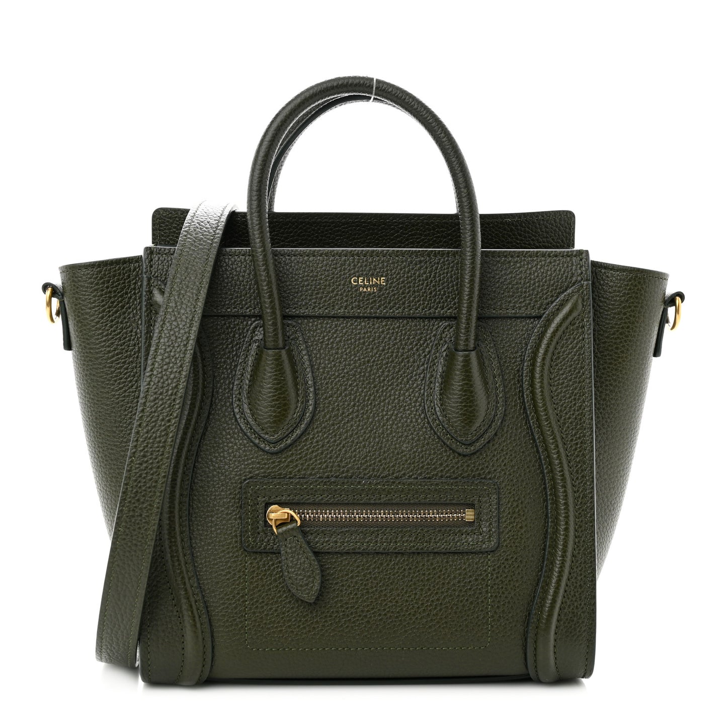 Drummed Calfskin Nano Luggage Dark Olive