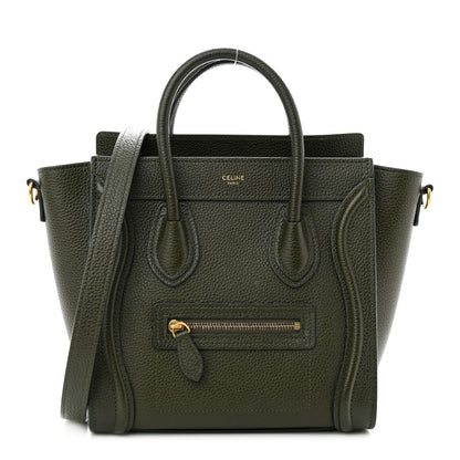 Celine Drummed Calfskin Nano Luggage Dark Olive 1 of 10