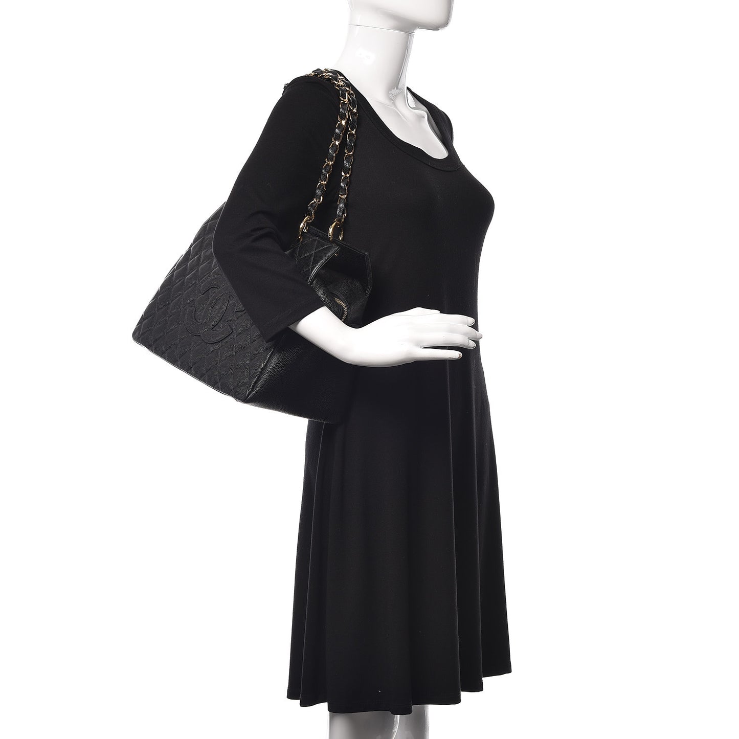 Caviar Quilted Petit Timeless Tote PTT Black