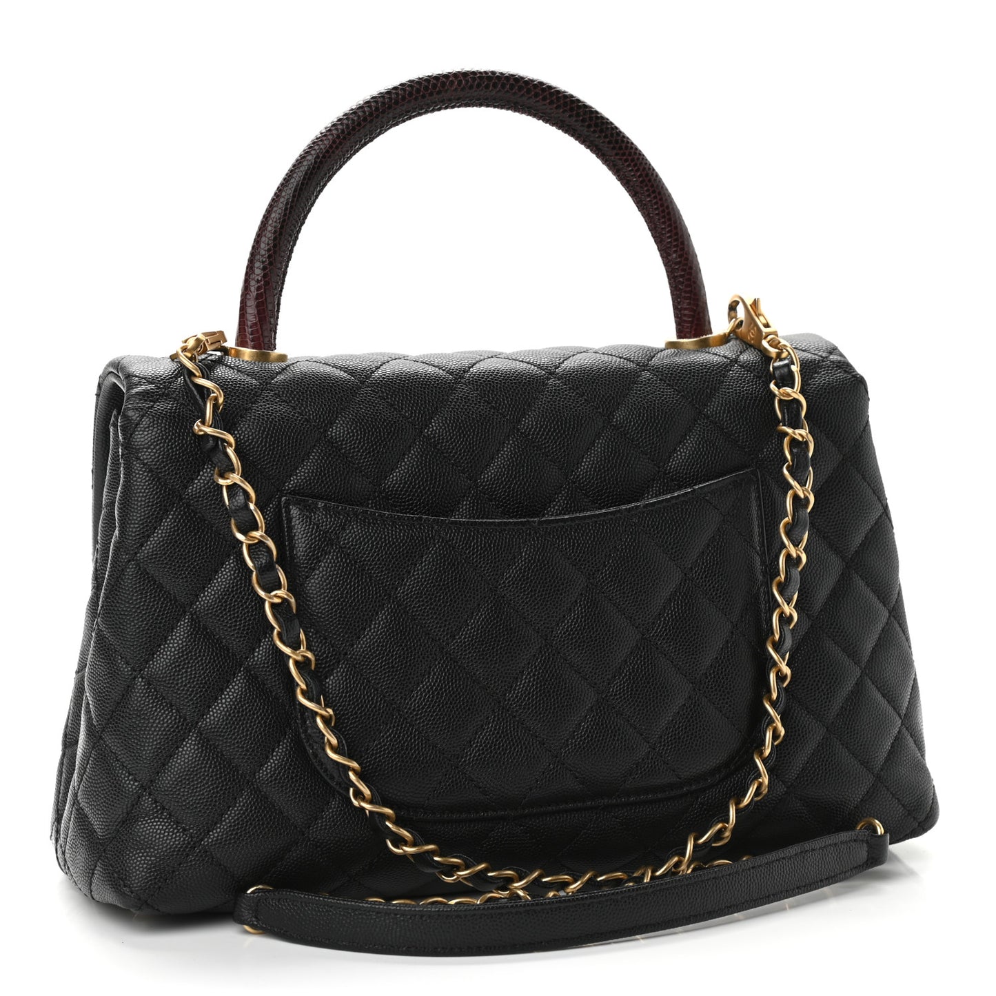 Caviar Lizard Quilted Small Coco Handle Flap Black