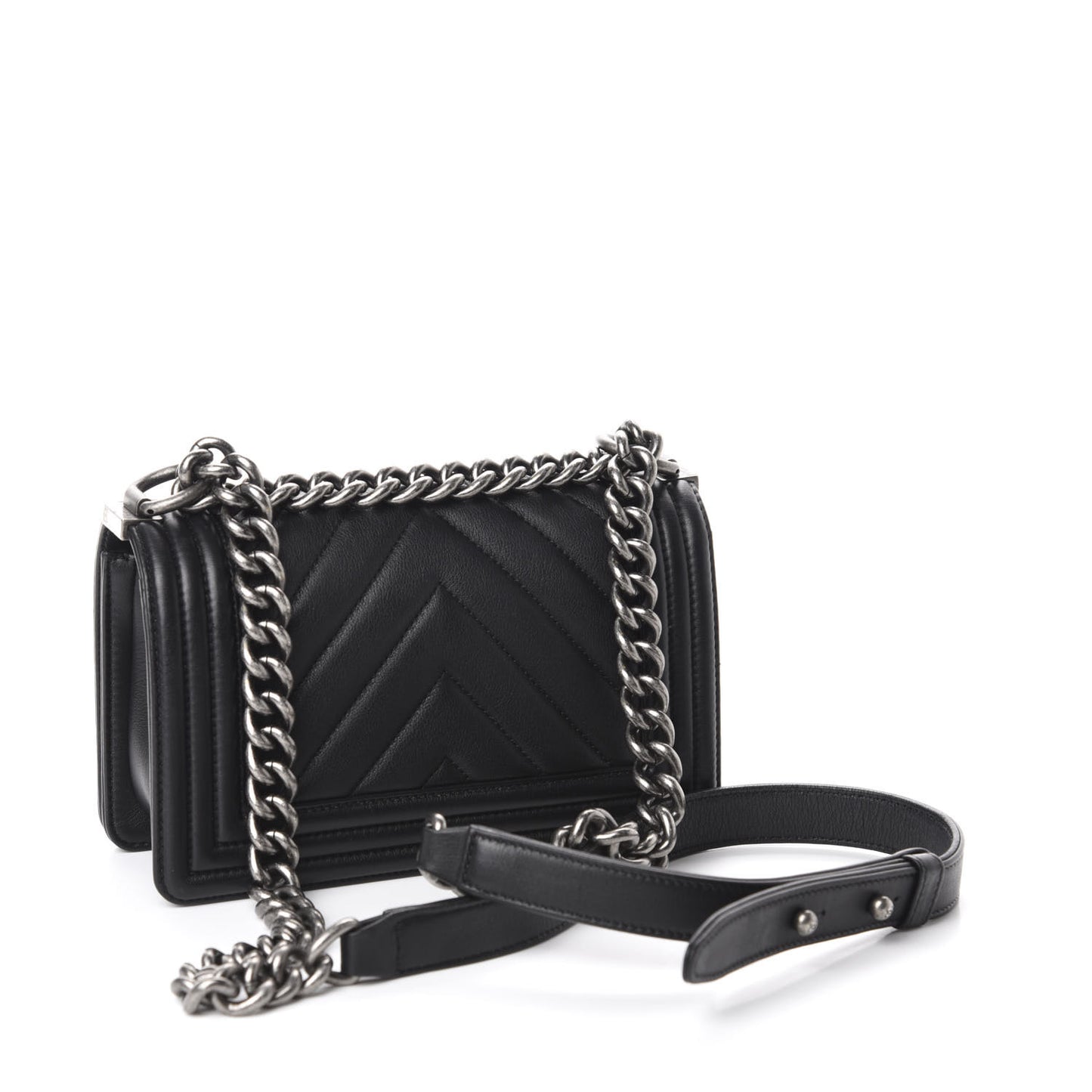 Calfskin Chevron Quilted Small Boy Flap Black
