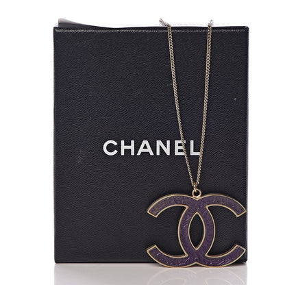Chanel Large CC Pendant Necklace Purple Gold 6 of 6