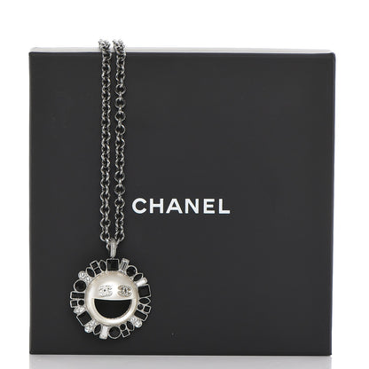 Chanel Crystal CC Smiley Emoji Pendant Necklace Silver Black 6 of 6