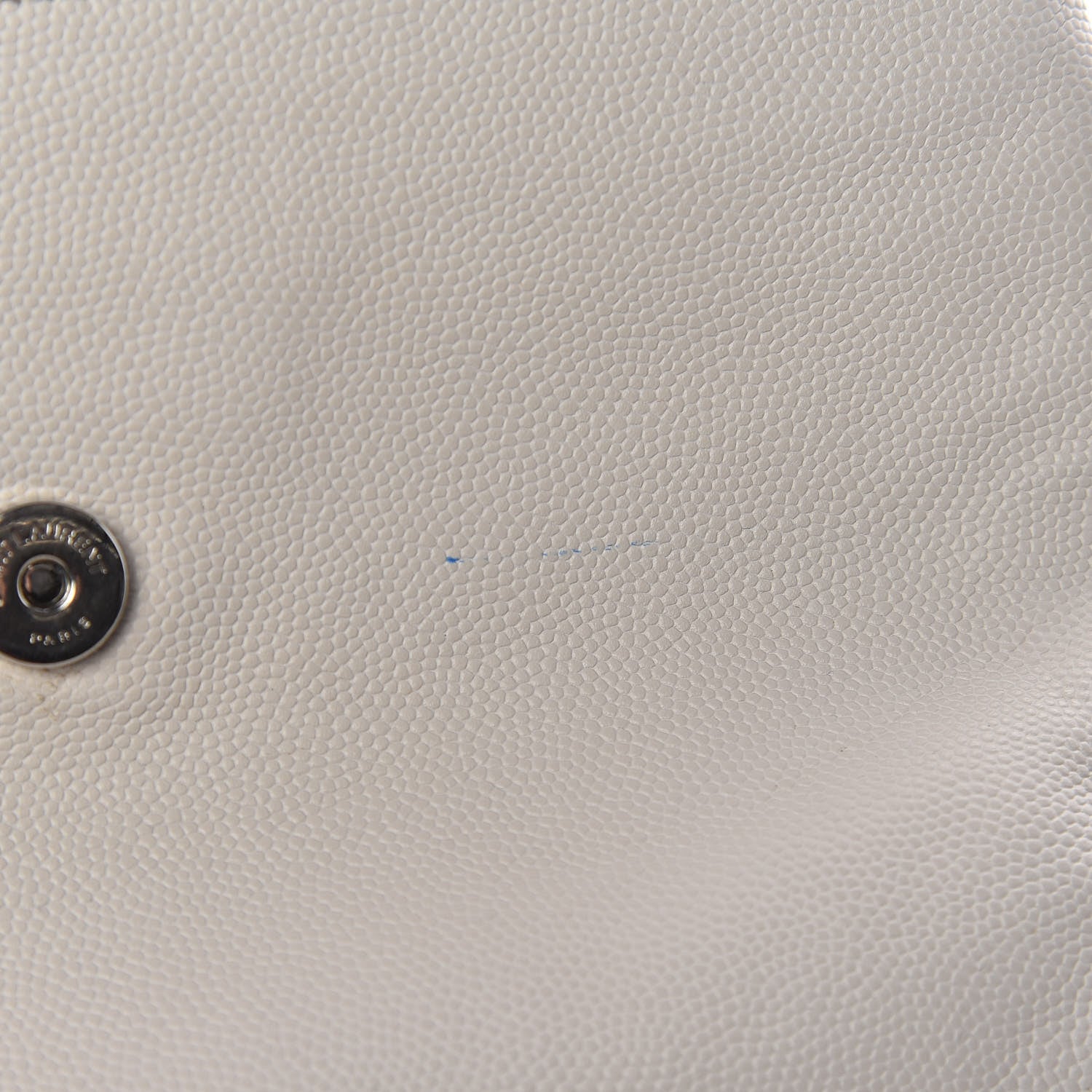 Saint Laurent Grain De Poudre Small West Hollywood Monogram Fold-Over Bag Pearl White 11 of 12