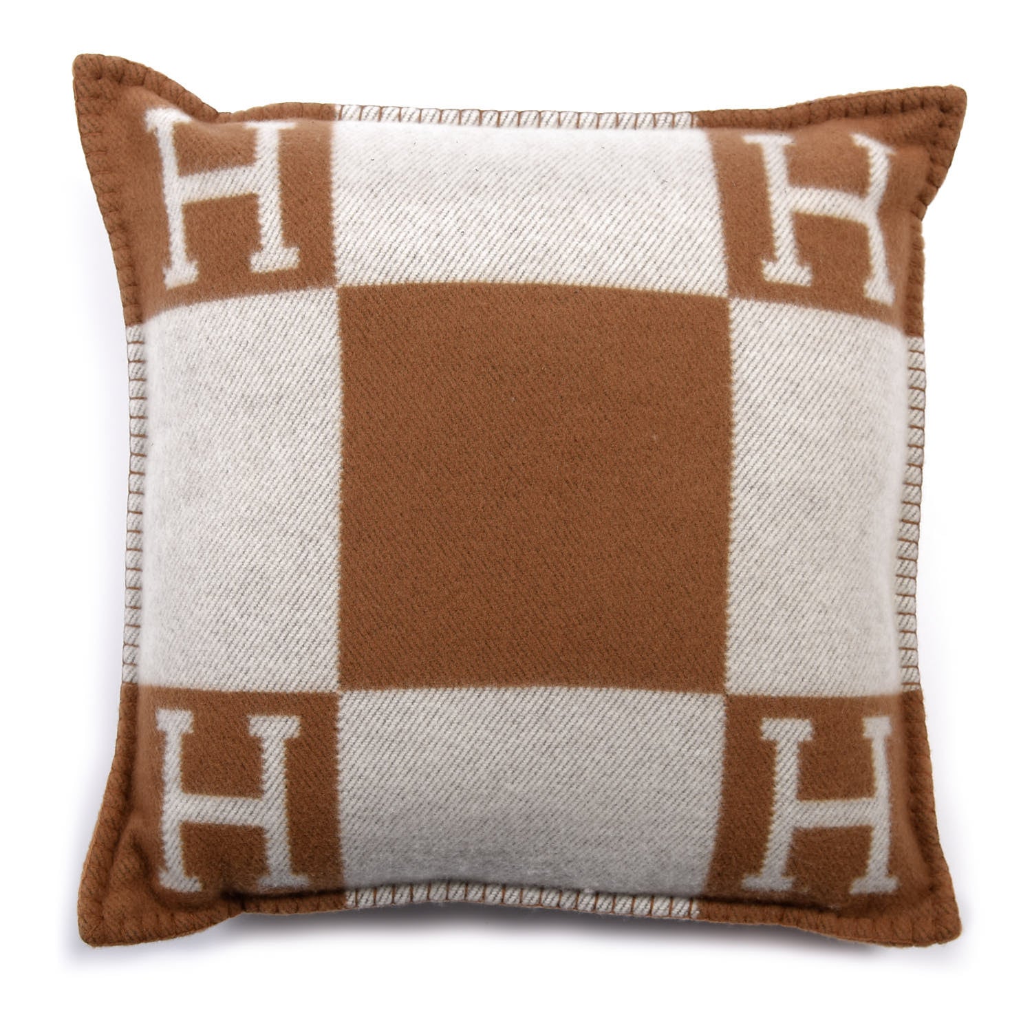 Hermes Wool Cashmere Avalon Pillow PM Ecru Camel 1 of 3