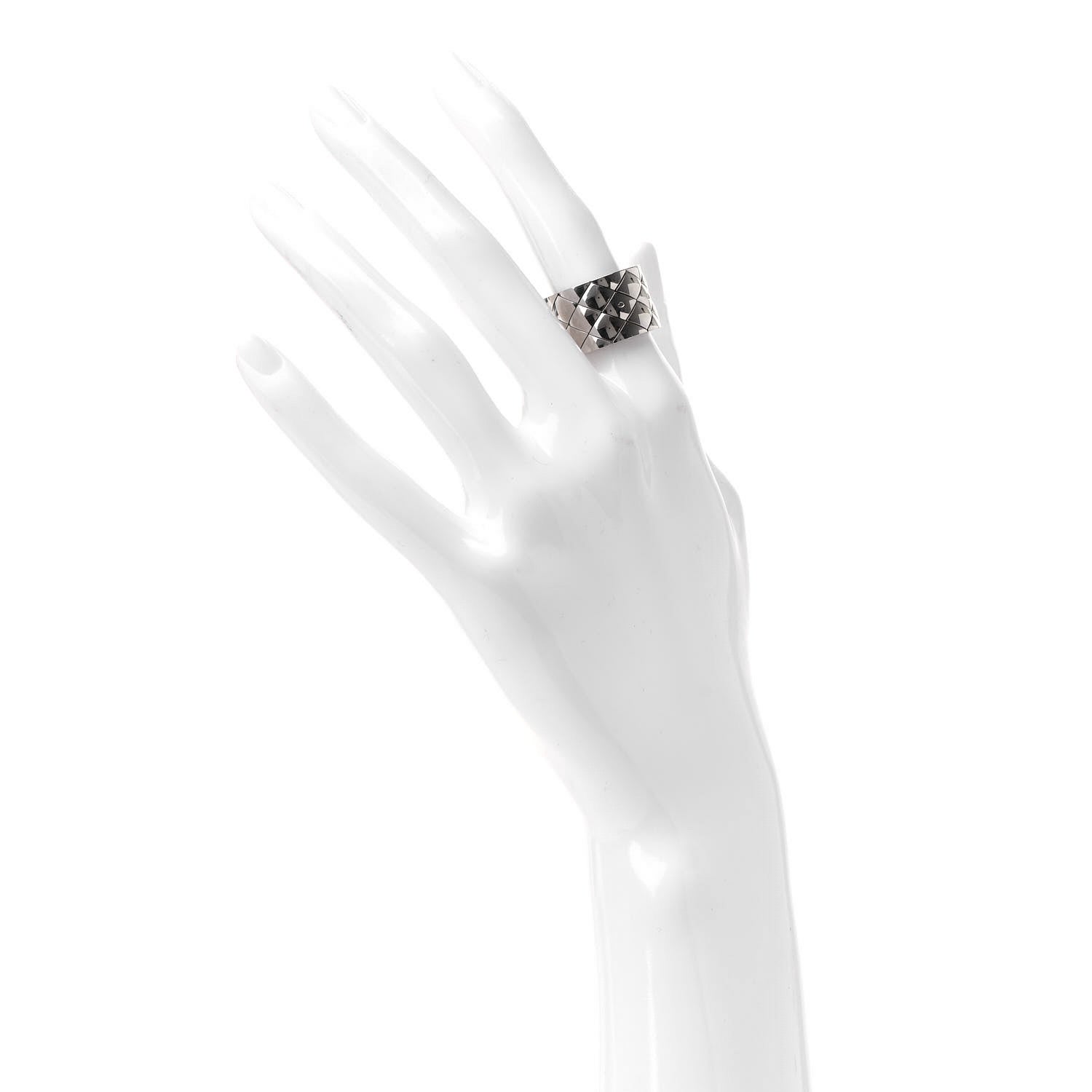 Chanel 18K White Gold Large Matelasse Ring 50 5.25 2 of 6