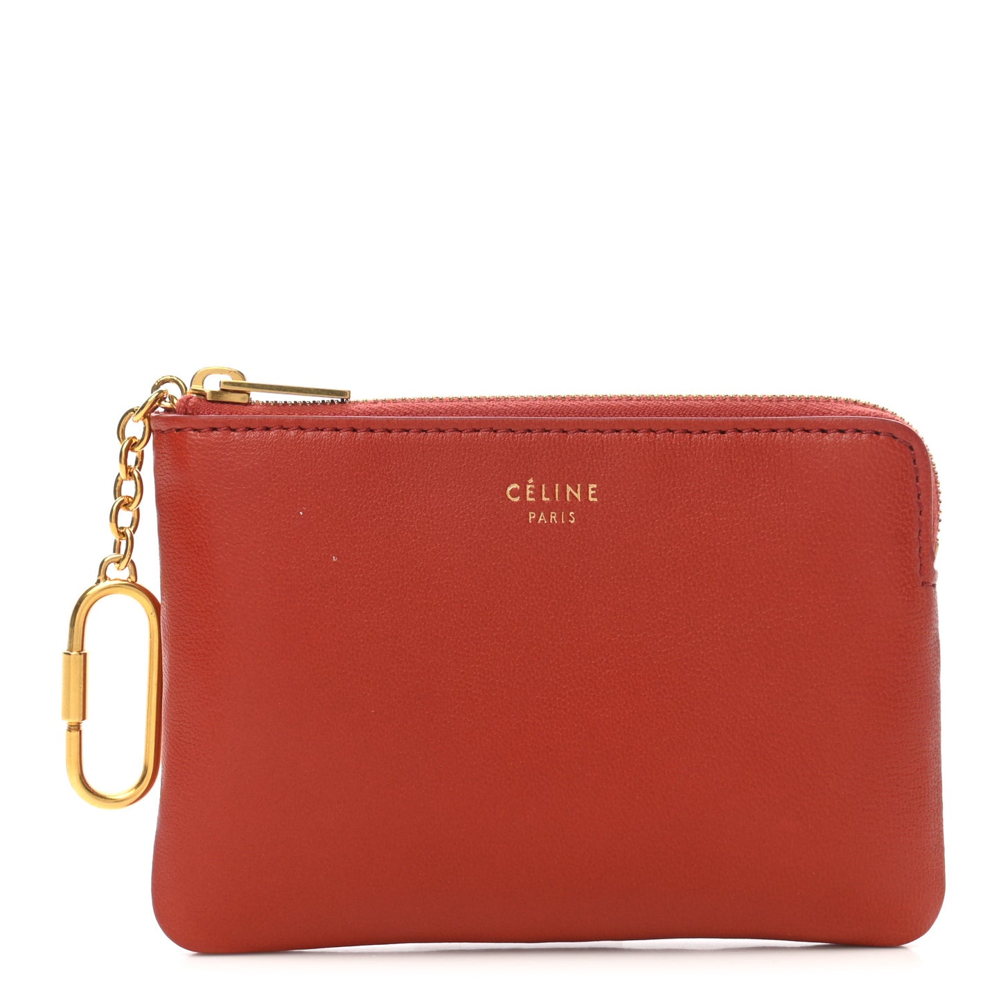 Calfskin Medium Half Zip Multifunction Wallet Coin Purse Fox Red