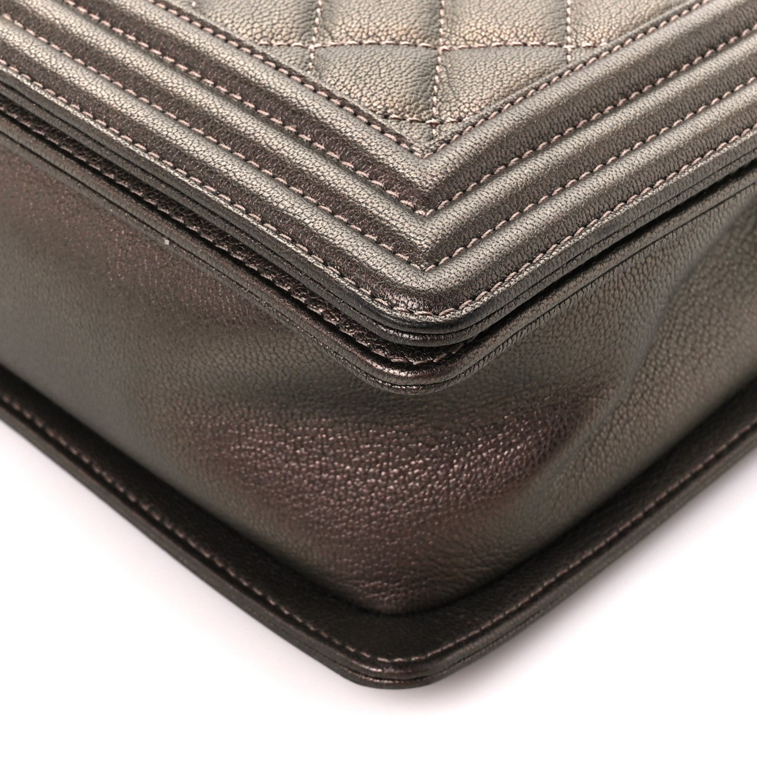 Chanel Iridescent Goatskin Quilted New Medium Boy Flap Dark Gold 10 of 10