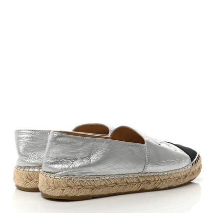 Chanel Metallic Lambskin Grosgrain Embroidered CC Espadrilles 38 Silver Black 4 of 13