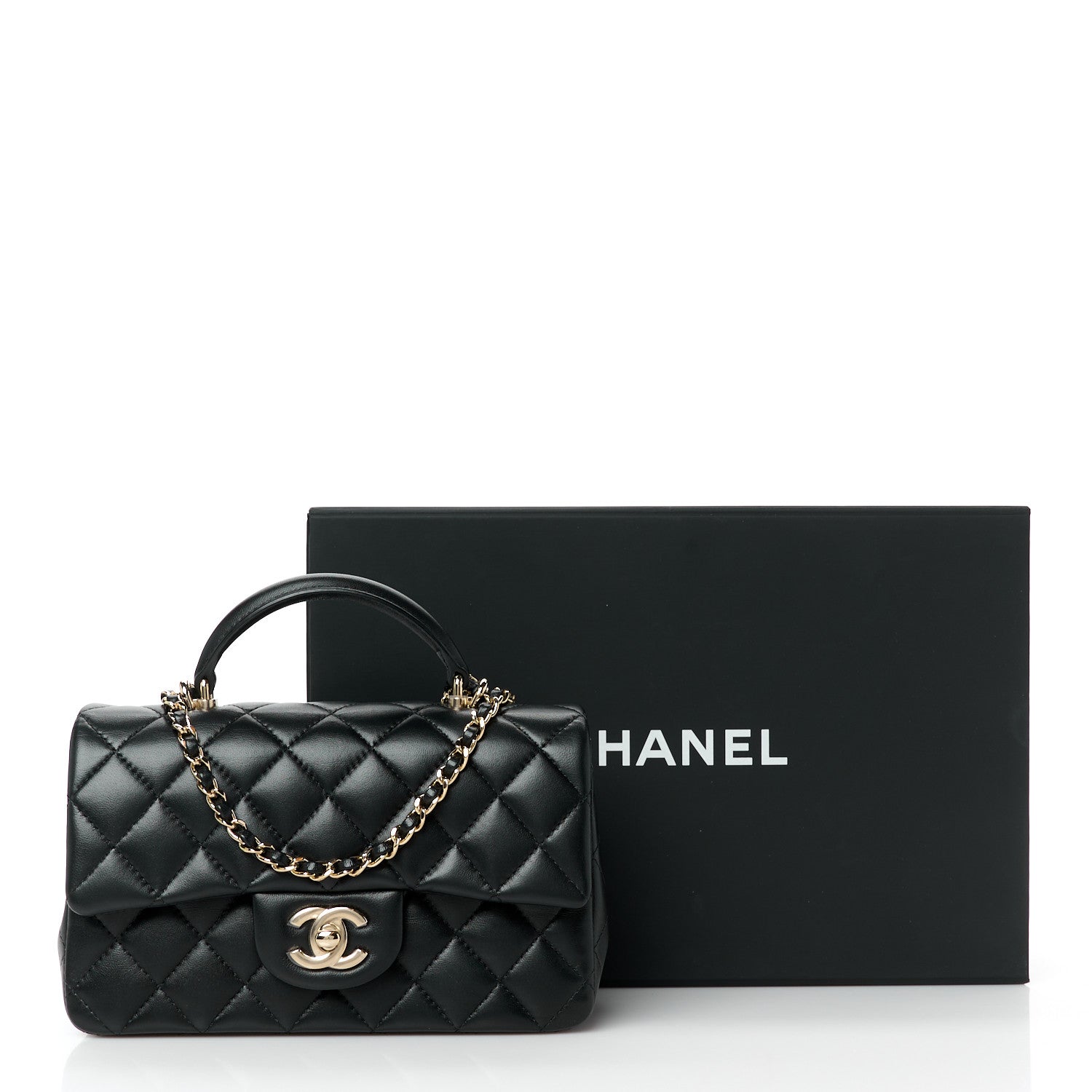 Chanel Lambskin Quilted Mini Top Handle Rectangular Flap Black 12 of 12