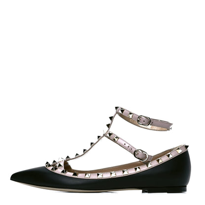 Valentino Garavani Nappa Rockstud Cage Ballerina Flats 39 Black Poudre 1 of 5