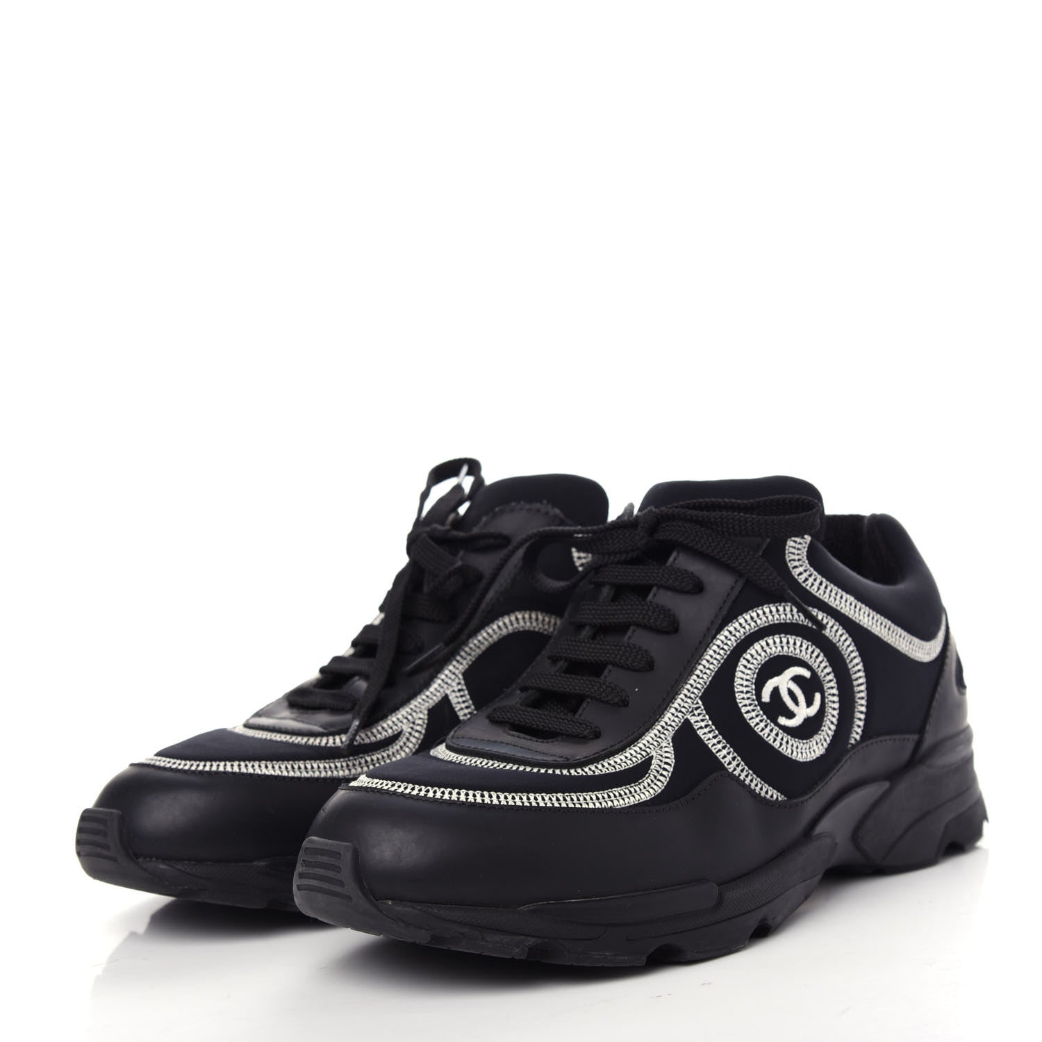 Chanel Lycra Fabric CC Sneakers 37 Black 3 of 10